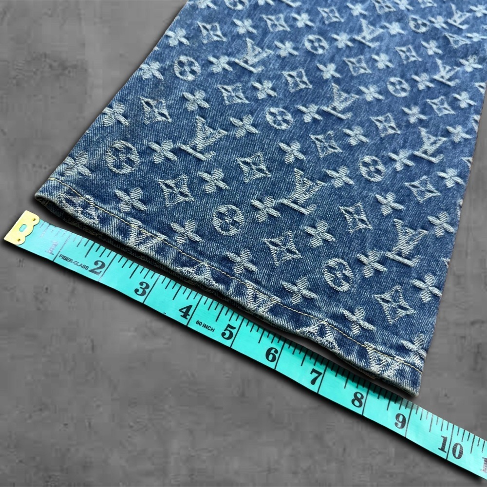 Wide Leg Blue Louis Vuitton Lv Monogram Leather Design Streetwear Jeans - Picture 8 of 9